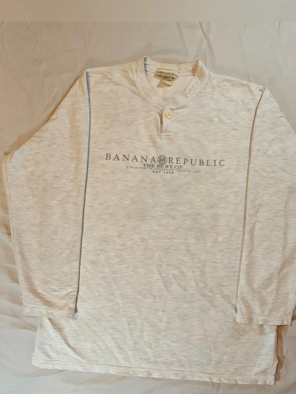 Banana Republic Men's Cream Henley Logo Long-Sleeve Shirt